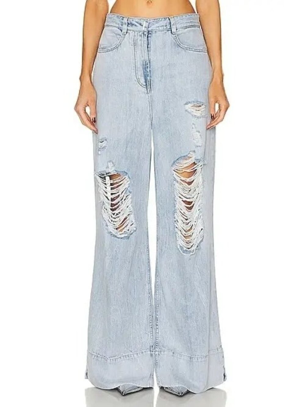 NWT $868 Givenchy Wide Leg Distressed Faded-Wash Jeans Light Blue Size 26